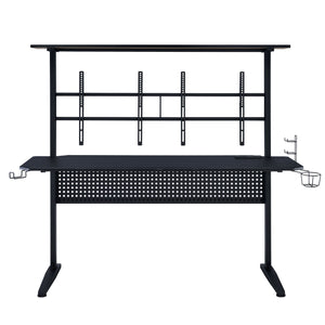 English Elm Black Gaming Desk With Integrated Led Lights, Sturdy Design & Open Storage For Ultimate Setup Enhancements B062P209418
