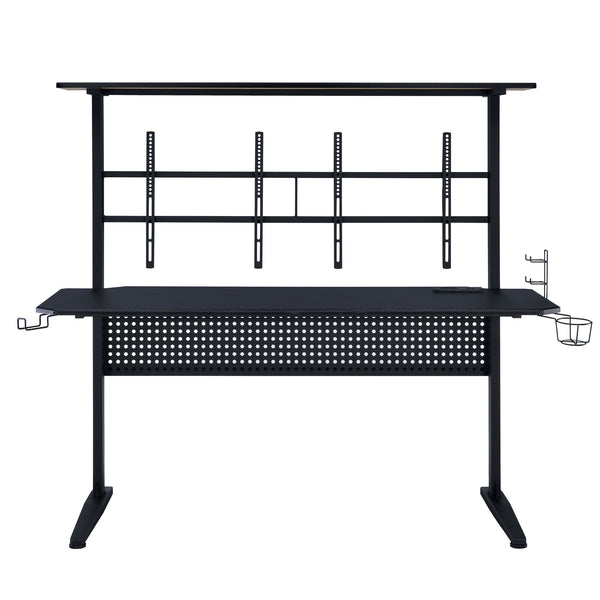 English Elm Black Gaming Desk With Integrated Led Lights, Sturdy Design & Open Storage For Ultimate Setup Enhancements B062P209418