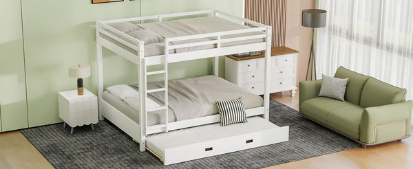 English Elm Wood Queen Size Bunk Bed With Trundle & Ladder – Stylish Space-Saving Solution For All Ages! N7090004008K-GIGA