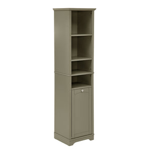 English Elm 64" Tall Bathroom Storage Cabinet Narrow 4-Shelf Floor Organizer with Laundry Hamper, Grey, Space-Saving Tall Unit W1801P195738