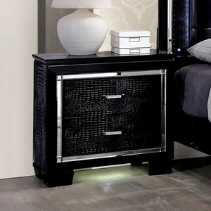 English Elm Contemporary Crocodile-Textured Nightstand with LED Mood Lighting, Dovetail Drawer & Mirror Accents Black 34 L x 21 W x 35 H B011P232476