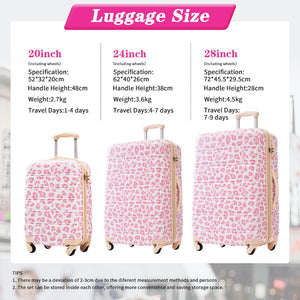 English Elm Hardshell Polycarbonate Luggage Set Three Piece Spinner Suitcases with Tsa Lock Pink Leopard N732P218227U