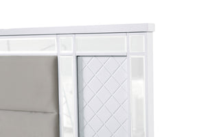 English Elm Livorno Silver Champagne Queen Bed with Velvet Upholstered Headboard, LED Lighting & Mirror Trim B078S00610