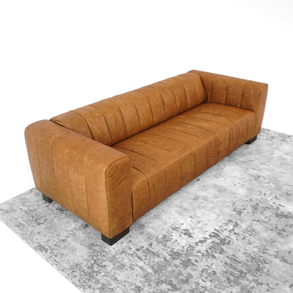 English Elm Ashcroft Furniture - Dixon Waxy Tan Leather Sofa with Channel-Tufted Aniline Buffalo Leather, Solid Wood Frame Support B183P281194