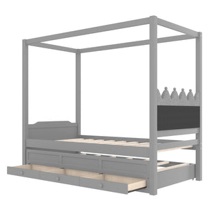 English Elm Full Bunk Bed with Trundle Bookshelf Storage Pine Frame Car Design for Kids W1580S00316
