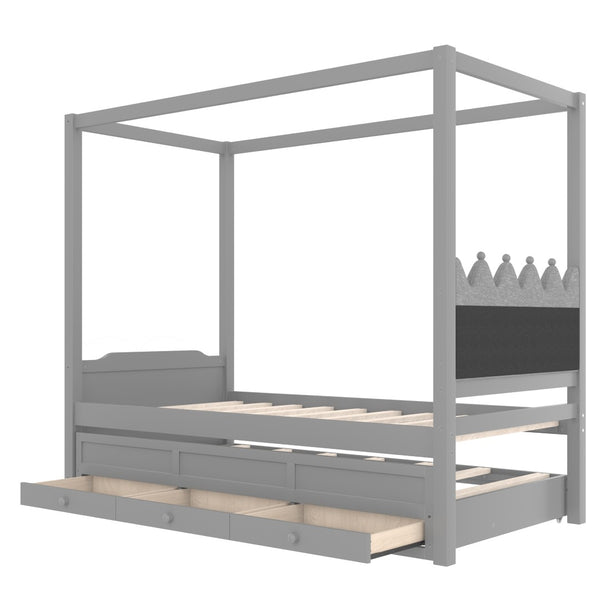 English Elm Full Bunk Bed with Trundle Bookshelf Storage Pine Frame Car Design for Kids W1580S00316
