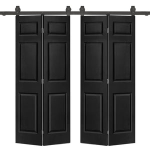 English Elm 24 in Primed Mdf Bi-fold Barn Door with Raised 6-panel Profile and Sliding Hardware Black B2763P491015