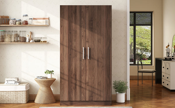 English Elm 2-Door Pine Wood Wardrobe Armoire with Rod & 3 Shelves, Brown Grain Finish—Sturdy 300lb Capacity GX001833AAD