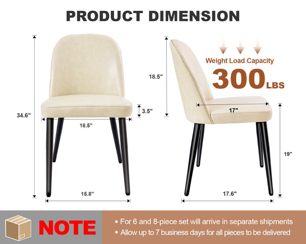English Elm Beige Pu Leather Armless Dining Chair Set of 4 with Matte Black Iron Legs Modern Beige T3967P497816