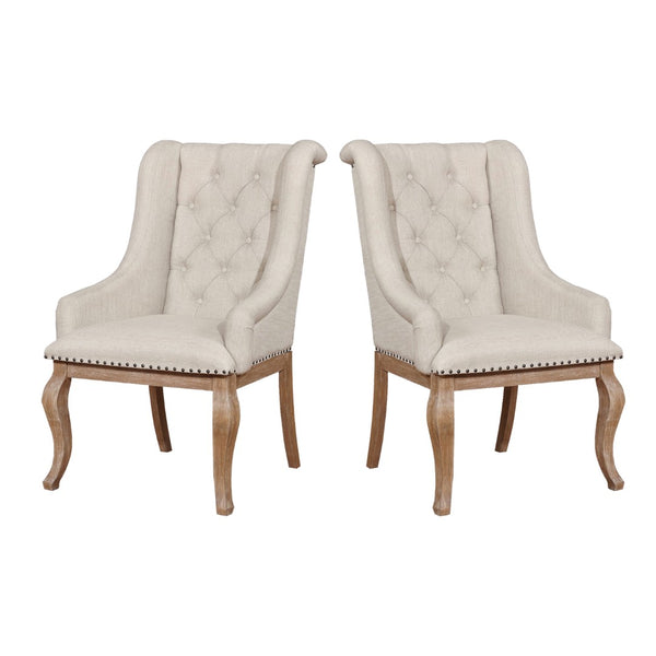English Elm Set Of 2 Elegant Cream Upholstered Arm Chairs With Tufted Backs & Nailhead Trim For Stylish Comfort B016P225442-GIGA