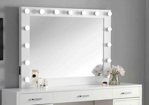 English Elm Glam Elegant Vanity Set with LED Mirror, Plush Stool, Ample Storage, Felt-Lined Drawers, Chic Finish White 68 L x 22 W x 11 H B2741S00686