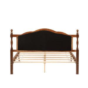 English Elm Queen Pine Upholstered Headboard Bed in Walnut — Modern Minimalist Queen Platform with Dual Support Feet, Space-Saving Design W504P268435