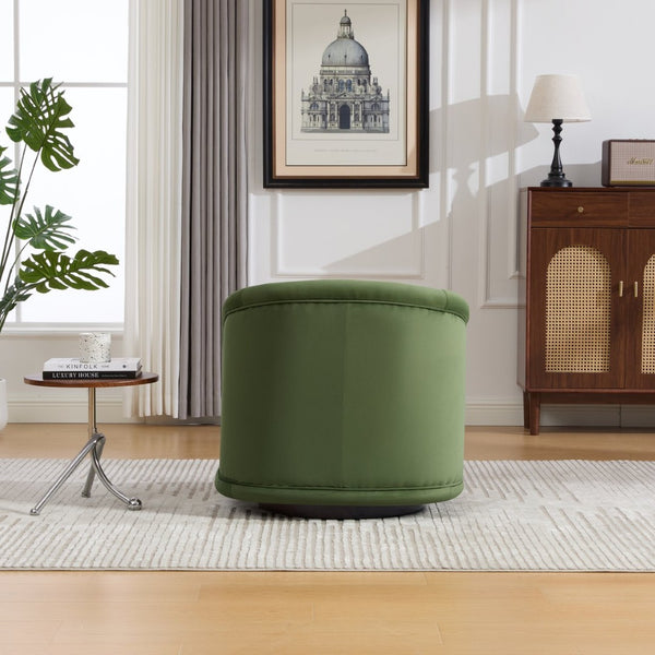 English Elm Swivel Barrel Chair Pumpkin Sculptural Velvet Upholstered with Walnut Wood Round Base Green W3244P427740