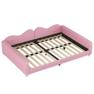 English Elm Full Sherpa Upholstered Daybed with Cloud-Shaped Backrest, No Box Spring Needed, Cozy Modern Sofabed Pink 57 L x 25.5 W x 8 H N733P234605H