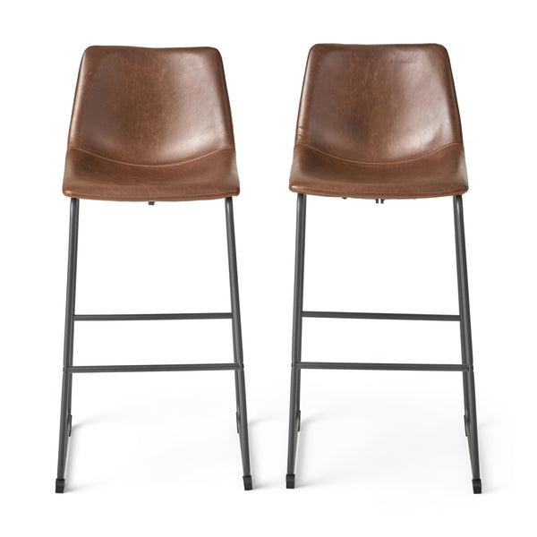 English Elm Christopher Knight Home® - Set of 2 30" Cedric Faux Leather Barstool Vintage Brown — Low Back, Steel Frame, 250lb Capacity, Upholstered Comfort 57583.00