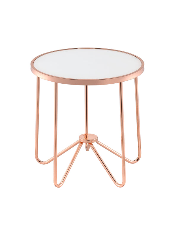 English Elm Alivia Rose Gold Frosted Glass End Table – 5mm Tempered Round Top, Sleek Metal Trim, 40lb Limit B2726P370416