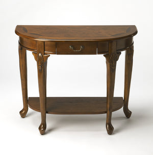 Butler Specialty Kimball Elegant Demilune Wood Console Table With Antique Brass Hardware And Open Shelf Design Medium Brown Rubberwood Solids,Cherry,Maple And Walnut Veneers,Mdf,Resin 653001-butler