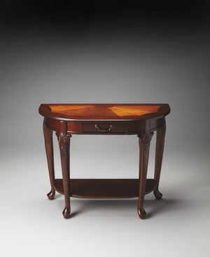 Butler Specialty Kimball Elegant Demilune Wood Console Table With Antique Brass Hardware And Open Shelf Design Dark Brown Rubberwood Solids,Cherry,Maple And Walnut Veneers,Mdf,Resin 653024-butler