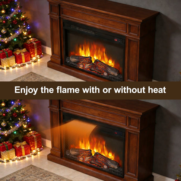 English Elm 26 Inch Slim Electric Fireplace Insert with Log Set Realistic Flame and Remote Timer W1769P345285