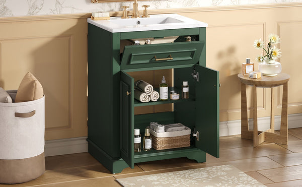 English Elm 24" Matte Single Sink Vanity Solid Poplar Frame Gold Hardware Soft Close Cabinet Green N710P389449F