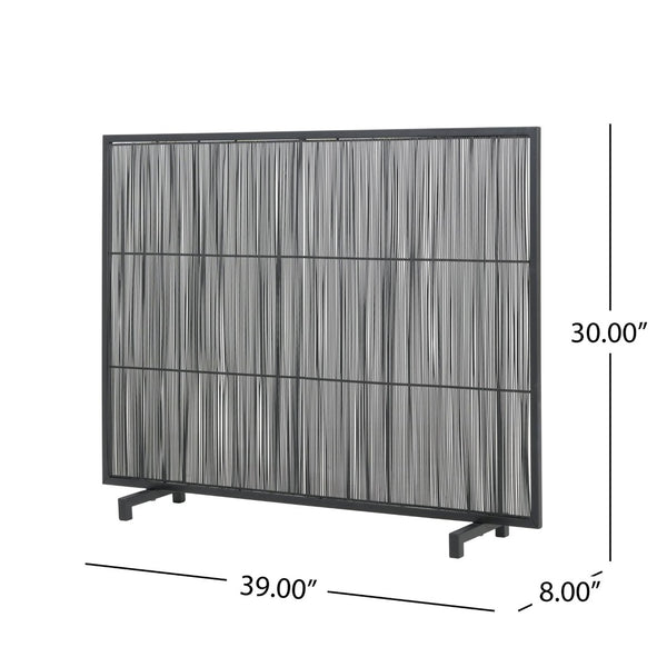 English Elm Willow Iron Fireplace Screen Powder Coated Vertical Bar Grid for Modern Interiors Black N775P386927B