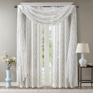 English Elm Diamond Irina Sheer Embroidered Window Scarf 50x216" – Elegant Neutral Diamond Pattern, Soft Polyester Drapery Decor adding Grace and Light to Any Room B03598184