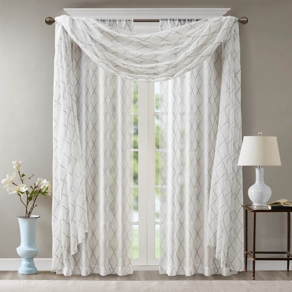 English Elm Diamond Irina Sheer Embroidered Window Scarf 50x216" – Elegant Neutral Diamond Pattern, Soft Polyester Drapery Decor adding Grace and Light to Any Room B03598184