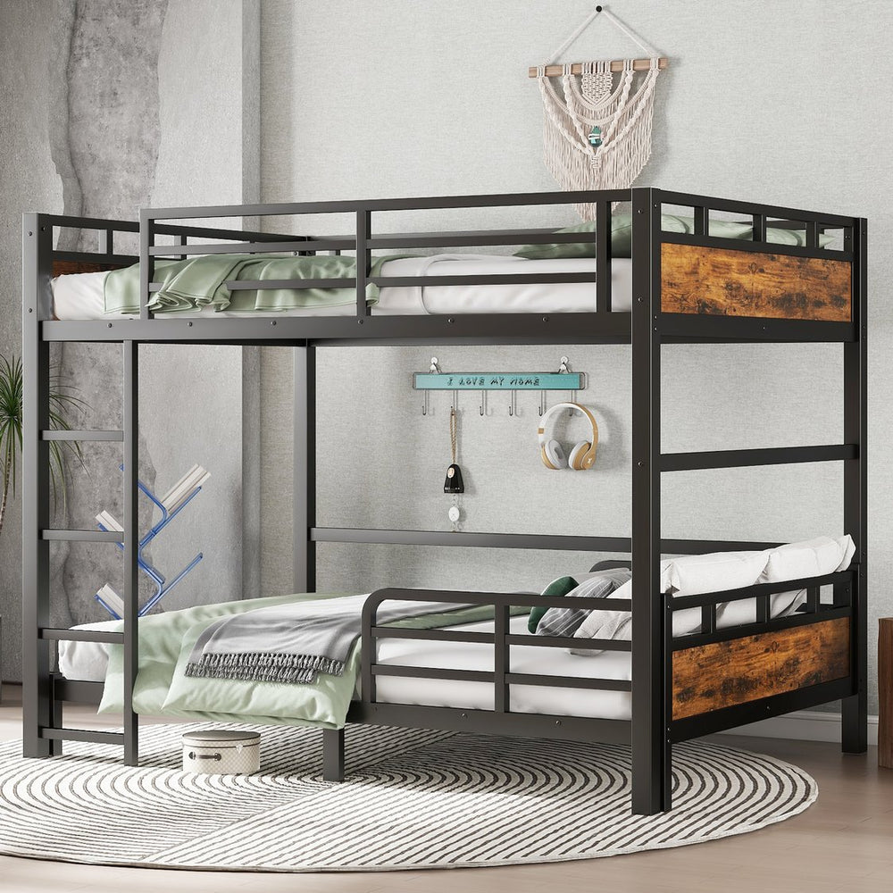 English Elm Full Xl Metal Bunk Bed - Versatile Loft & Platform Configuration With Vintage Wood Accents & Safety W1580S00228