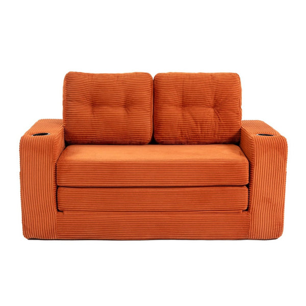 English Elm Convertible Floor Sofa Bed with Memory Foam and Ribbed Corduroy for Small Spaces Orange W395P438028