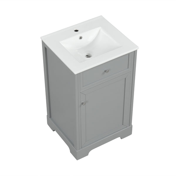 English Elm 20" Bathroom Vanity with Ceramic Sink, MDF Construction, Soft-Closing Door, Storage Rack & Shelf Grey N725P218017E