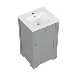 English Elm 20" Modern Bathroom Vanity With Ceramic Sink, Soft-Close Door, Adjustable Shelf, Grey Finish N725P351848E
