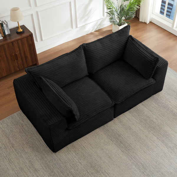 English Elm Loveseat Corduroy Cloud Couch Modular Design with Plush Pocket Spring Cushioning Black W2339P400882