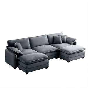 English Elm Oversized Modular U-Shaped Sofa Set With Convertible Ottoman & Footstools – Stylish Grey Corduroy Comfort W714S00758-GIGA