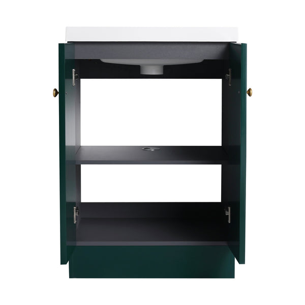 English Elm 24" Freestanding Bathroom Vanity with Resin Integrated Sink, Soft-Close Doors, Adjustable Shelf, Durable Plywood Finish Dark Green W999S00270