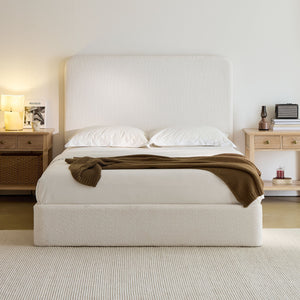 English Elm Canter Upholstered Bed - 52" Tall Headboard In Pearl White Chenille - Stylish, Easy Assembly & No Box Spring! B083P373033