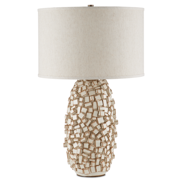 Sugar Cube Ivory Table Lamp - Handcrafted Ceramic Design with Textured Glaze for Unique Decor