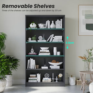 English Elm Grey 5-Shelf Modern Bookcase For Bedroom Or Office - Durable Wood Design, Ample Storage & Easy Assembly T3623P379670