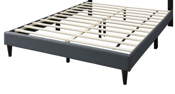 English Elm Modern Burlap Upholstered Platform Bed Nailhead Trim Sloped Headboard Charcoal B011P418594