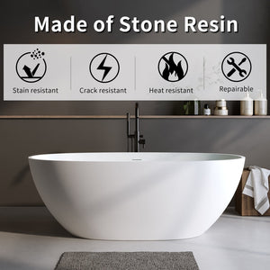 English Elm 59'' Freestanding Resin Stone Soaking Tub Sculptural Matte Finish with Overflow Drain W2753P191209