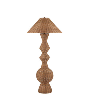 Currey & Company Nirvana Grande Floor Lamp - Oversized Geometric Rattan Design With Warm Glow & Easy Foot Switch Natural Rattan 8000-0172-currey-company