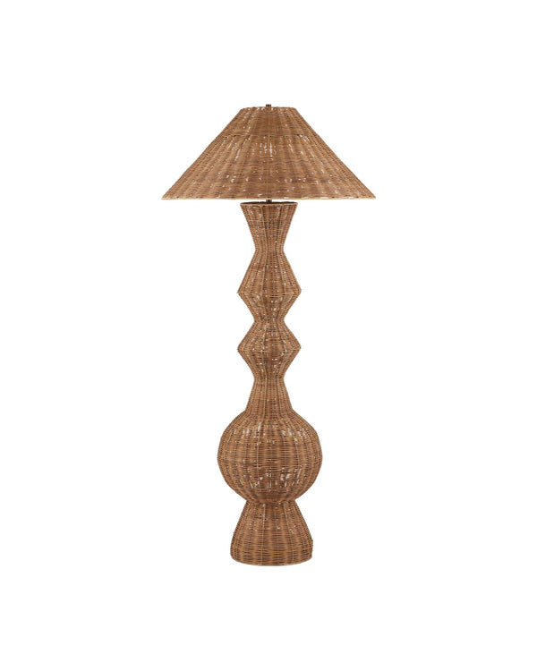 Currey & Company Nirvana Grande Floor Lamp - Oversized Geometric Rattan Design With Warm Glow & Easy Foot Switch Natural Rattan 8000-0172-currey-company