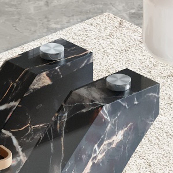 English Elm Table 5-Piece Dining Set With Glass Top, Sculptural Mdf Legs, And 4 Black Pu Chairs For Modern Style W1151S03802-GIGA