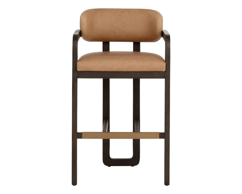 Sunpan MADRONE Barstool - Elegant Brown Oak Frame with Luxurious Ludlow Sesame Leather for Modern Spaces 112680
