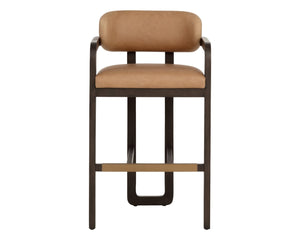 Sunpan MADRONE Barstool - Elegant Brown Oak Frame with Luxurious Ludlow Sesame Leather for Modern Spaces 112680