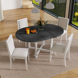 English Elm Trexm Farmhouse Round Extendable Dining Set Birch Veneer Table Upholstered Chairs ST000139AAE