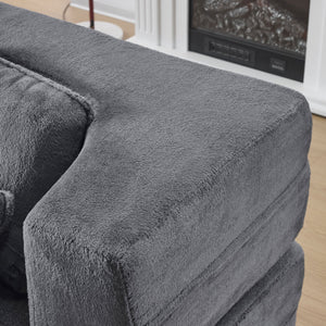 English Elm Queen Foldable Sofa Bed Plush Chenille Futon with High-Density Foam Convertible Sleeper Mattress Comfort Dark Gray W1829P280219