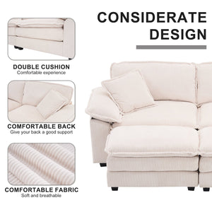 English Elm Corduroy Plush 2-Seat Sofa with 2 Back Cushions, Toss Pillows & Ottomans — Deep Seat Comfort White W2363S00062