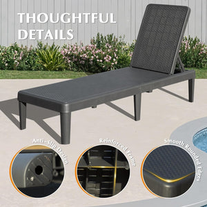 English Elm Pool Chaise Lounge Set of Two Resin Reclining Chairs for Patio Deck Garden Use Grey W1859P477805