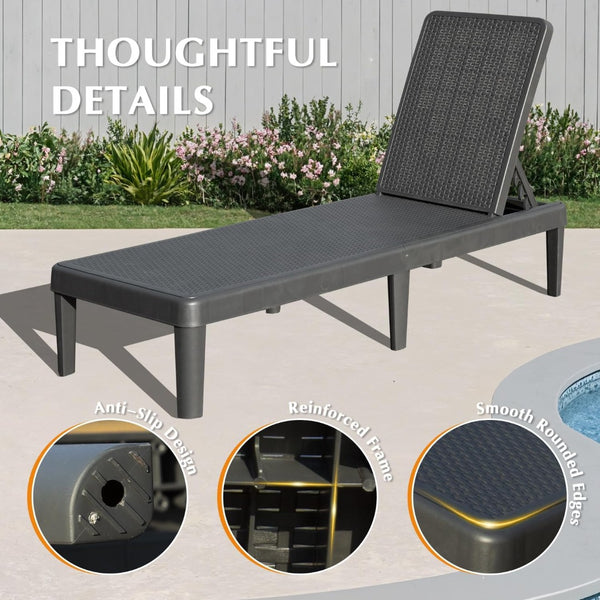 English Elm Pool Chaise Lounge Set of Two Resin Reclining Chairs for Patio Deck Garden Use Grey W1859P477805
