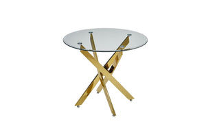 English Elm Modern Round Tempered Glass Dining Table with Glam Gold Iron Base for Compact Spaces Golden W3590S00009